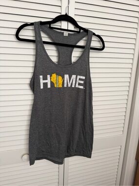 Gray Wisconsin'HOME' Graphic Racerback Tank with Yellow Accent Size XL